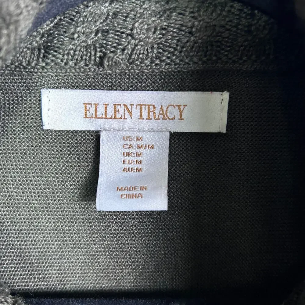 Ellen Tracy sweater Medium cowl neck equestrian‎ drape wool green shawl neck